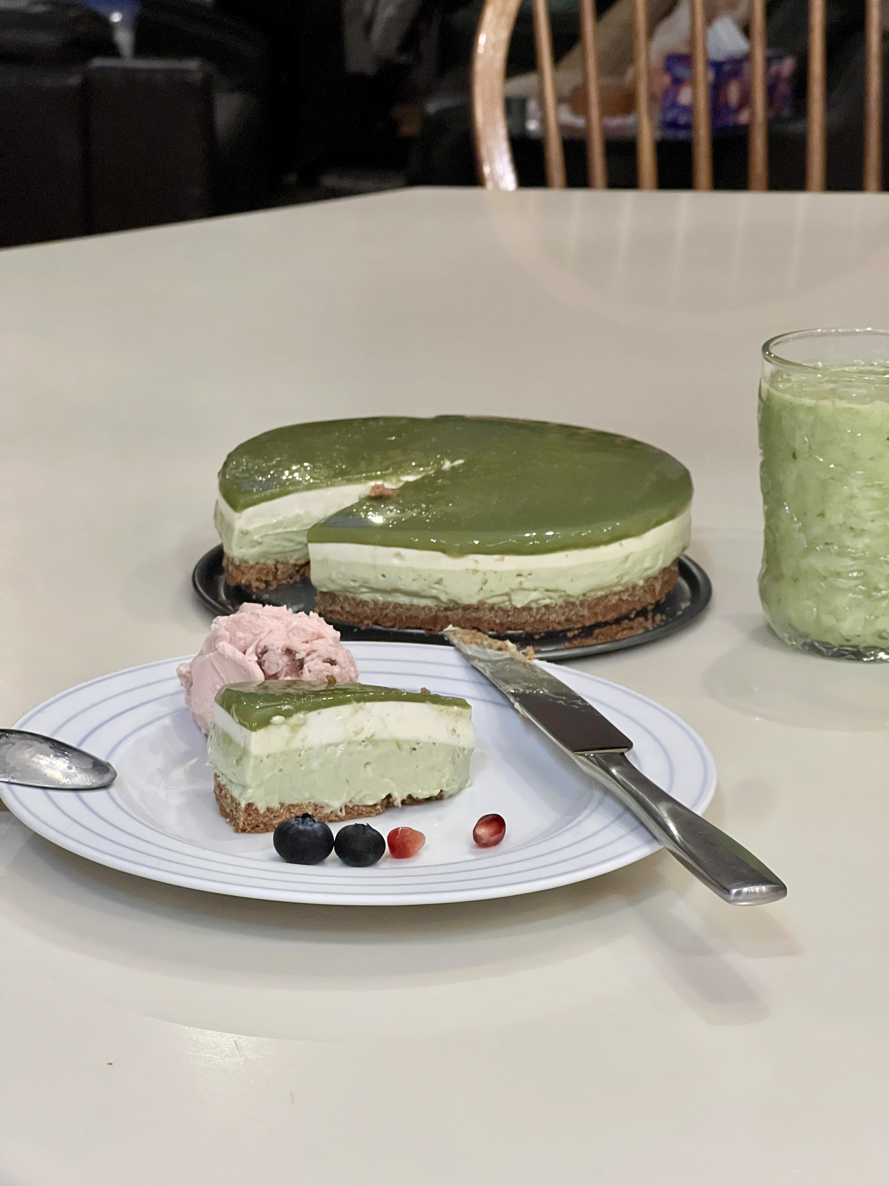 Three layer matcha cheesecake